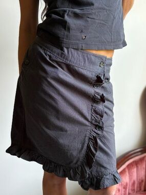 Mexx Gray Ruffle Pencil Mini Skirt Size UK 8 (S)